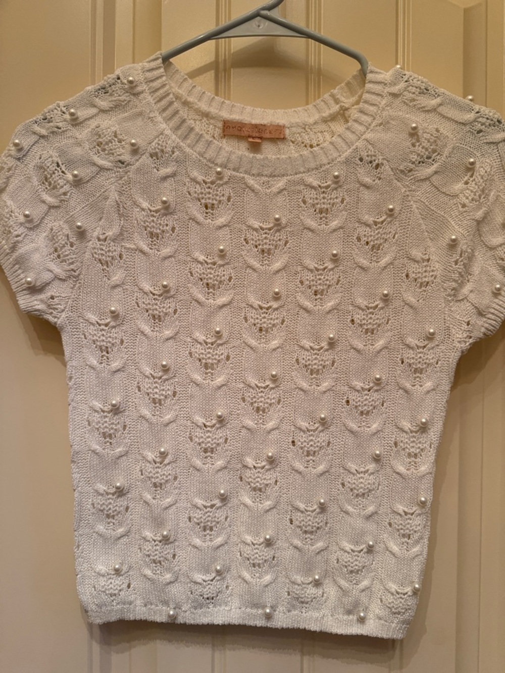 Revolution Ivory Pearl-Embellished Open Knit Top